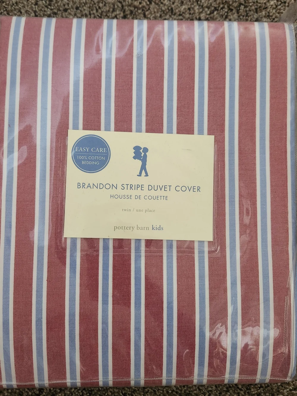 Pottery Barn Kids Brandon Stripe Duvet Cover & Sham SET - Red, Blue & White